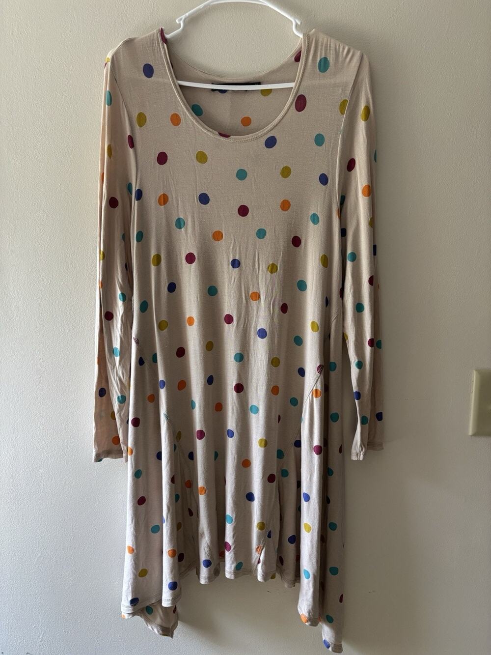 Gudrun Sjoden Dress Size M Soft Modal Long Sleeves Beige Polka Dot